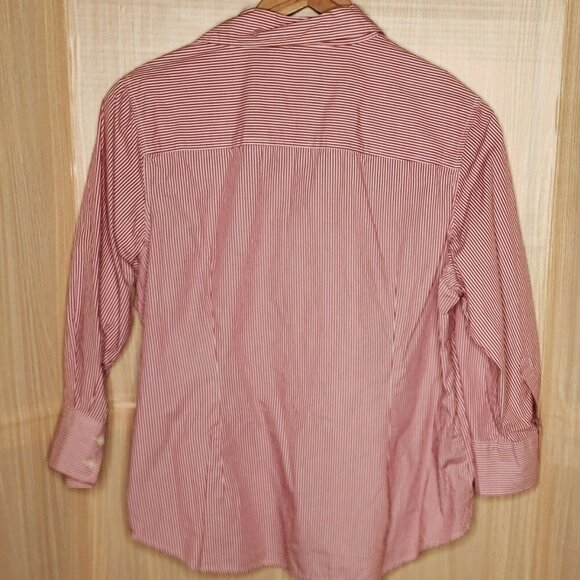 Tommy Hilfiger Womens Red White Stripe 3/4 Sleeve Button Down Eyelet Detail 16 - Picture 2 of 6